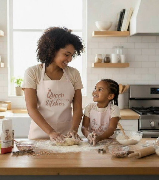 Mommy and Me Queen and Princess of The Kitchen Aprons set